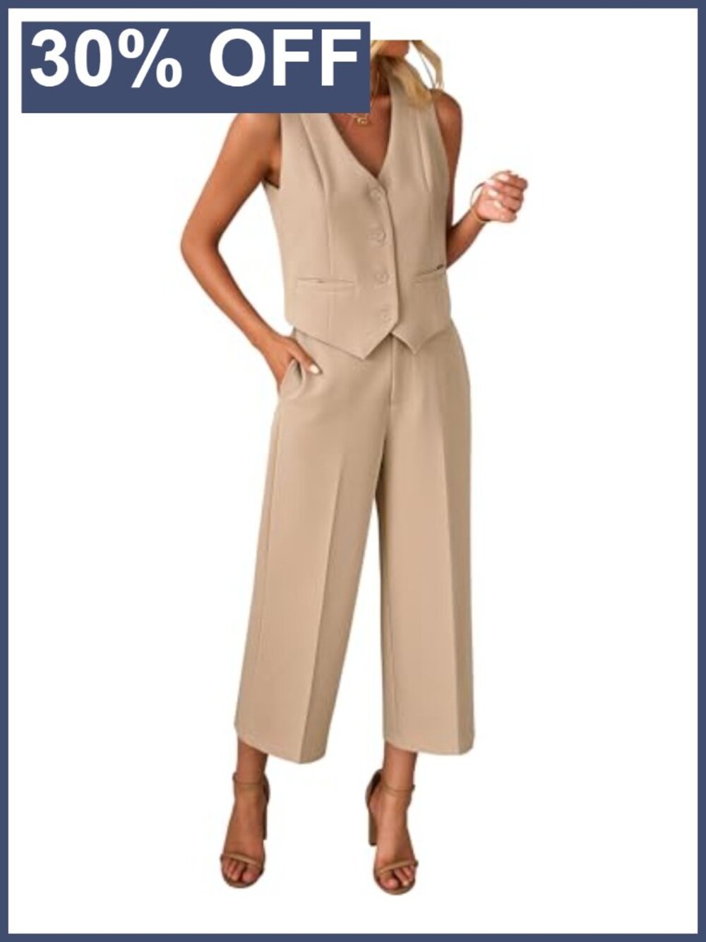 Women's 2 Piece Vest Pant Suit Set Sleeveless Wide Leg Business